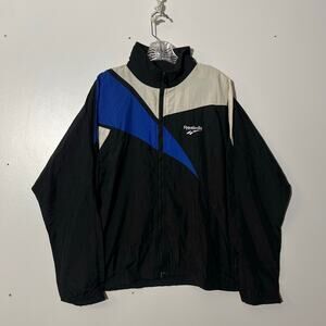 Vintage Reebok 1990s Black Retro Colorblock Zip Up Windbreaker Jacket Men’s S